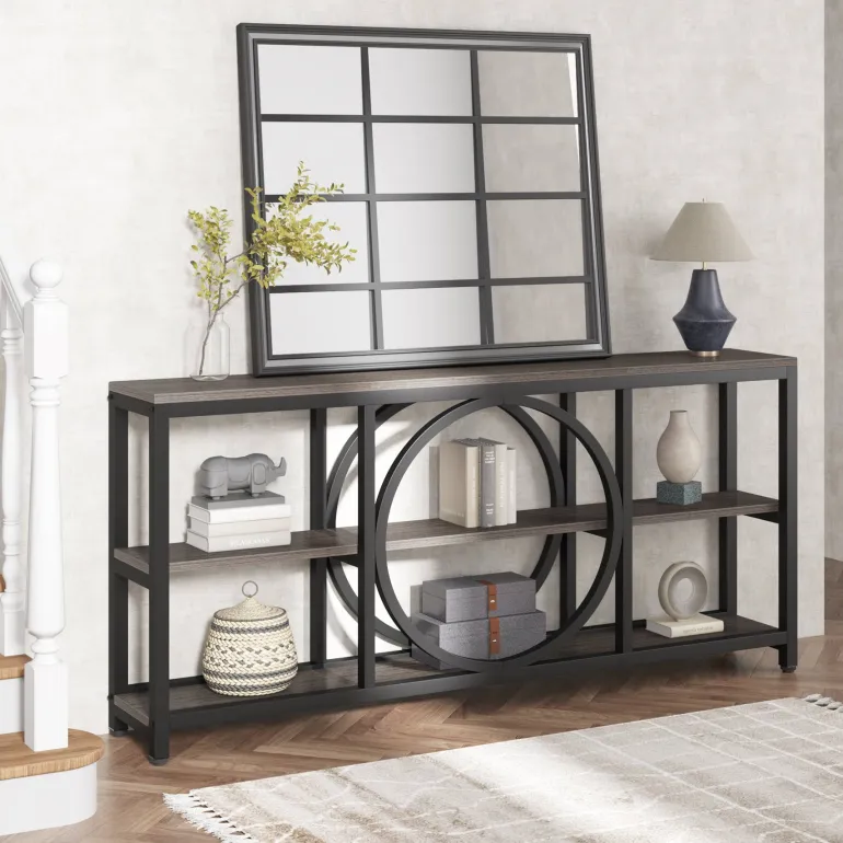 Sale Tribesigns Console Table, 70.9" Narrow Sofa Table with 3 Tier Storage Shelves