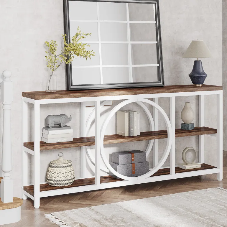 Sale Tribesigns Console Table, 70.9" Narrow Sofa Table with 3 Tier Storage Shelves