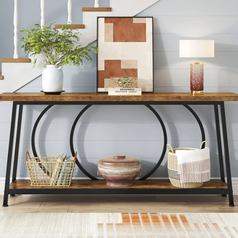 Best Sale Tribesigns Console Table, 70.9" Sofa Entryway Table with 2 Open Storage Shelves