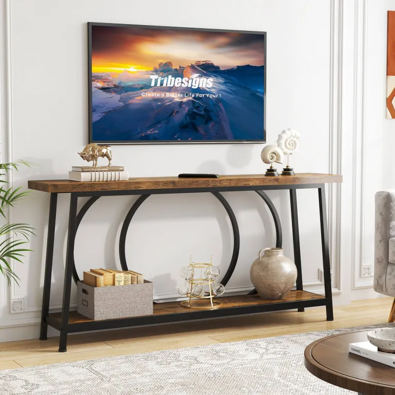 Best Sale Tribesigns Console Table, 70.9" Sofa Entryway Table with 2 Open Storage Shelves
