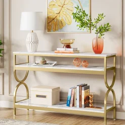 Discount Tribesigns Console Table, 55" Sofa Table with 3-Tier Storage Shelves