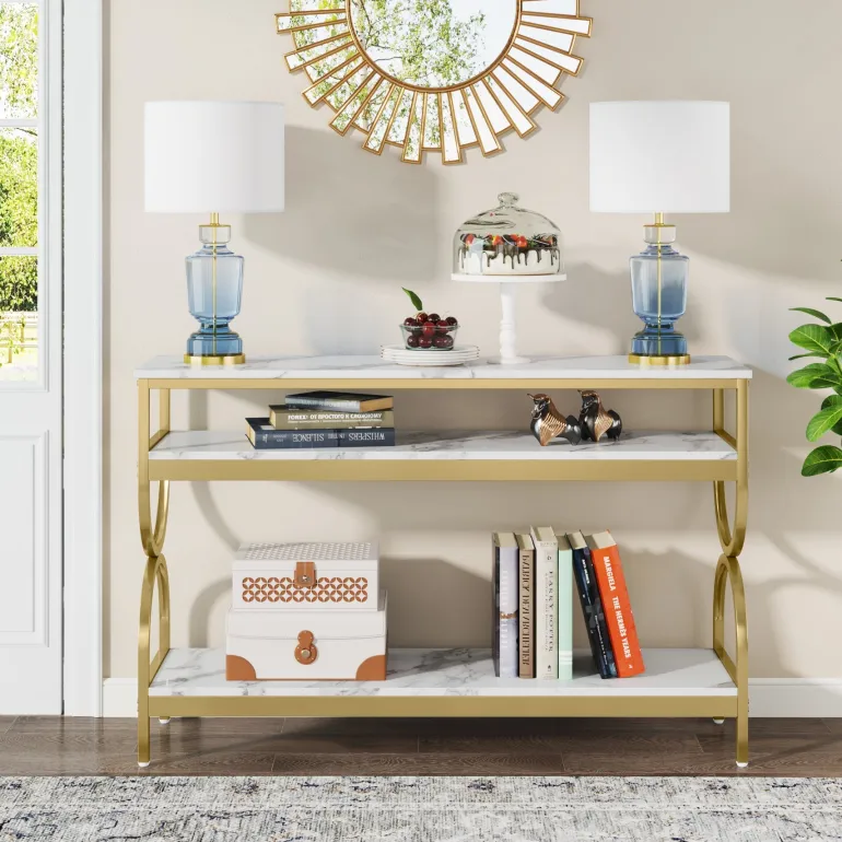 Discount Tribesigns Console Table, 55" Sofa Table with 3-Tier Storage Shelves