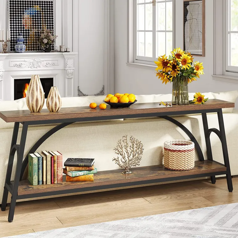 Flash Sale Tribesigns Console Table, 70.8” Sofa Tables Entryway Table with 2 Tier Wood Shelves