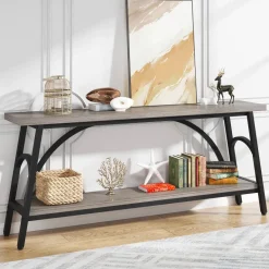 Flash Sale Tribesigns Console Table, 70.8” Sofa Tables Entryway Table with 2 Tier Wood Shelves