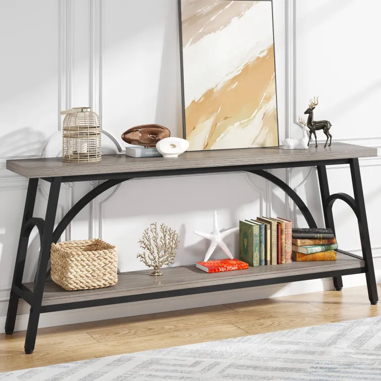 Flash Sale Tribesigns Console Table, 70.8” Sofa Tables Entryway Table with 2 Tier Wood Shelves
