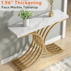 Online Tribesigns Console Table, Modern Faux Marble Entryway Sofa Table with Metal Base