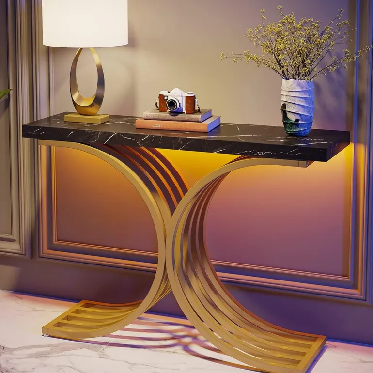 Online Tribesigns Console Table, Modern Faux Marble Entryway Sofa Table with Metal Base