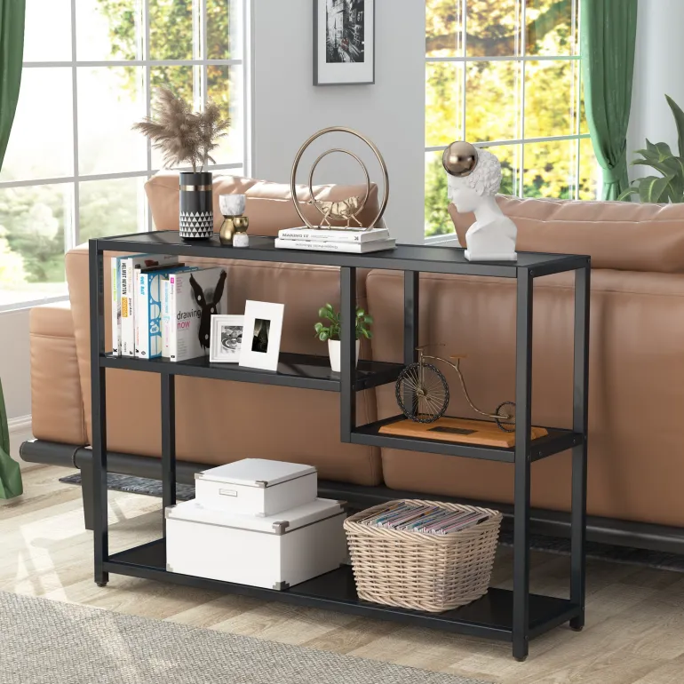 New Tribesigns Console Table, Small Black Entryway Table with Storage Shelves