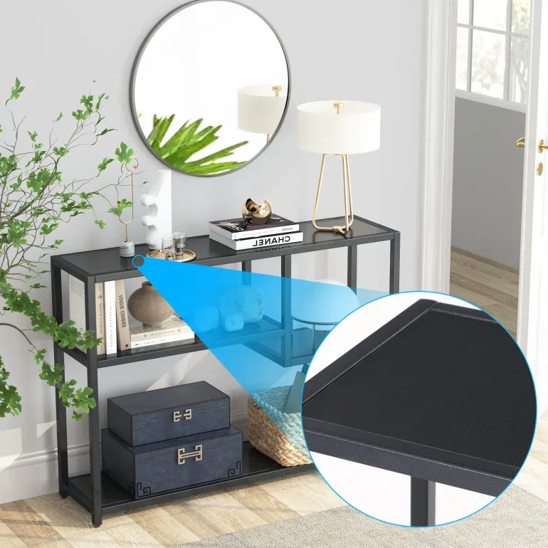 New Tribesigns Console Table, Small Black Entryway Table with Storage Shelves