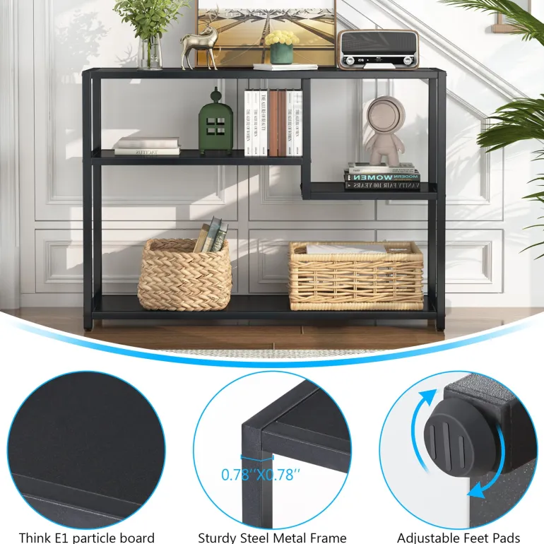 New Tribesigns Console Table, Small Black Entryway Table with Storage Shelves