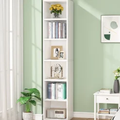 Online Tribesigns Corner Bookcase, Modern 6 Tier Narrow Cube Display Shelves, White