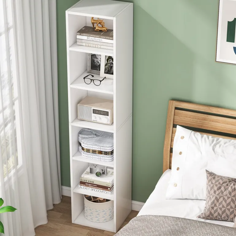 Online Tribesigns Corner Bookcase, Modern 6 Tier Narrow Cube Display Shelves, White