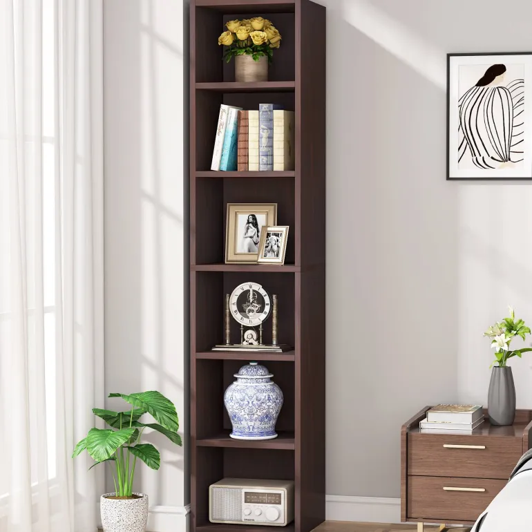 Online Tribesigns Corner Bookcase, Modern 6 Tier Narrow Cube Display Shelves, White