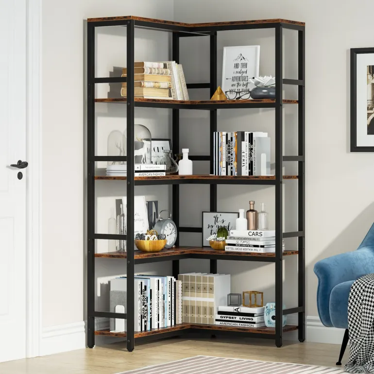 Cheap Tribesigns Corner Bookshelf, Industrial Bookcase Etagere Display Rack