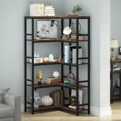 Cheap Tribesigns Corner Bookshelf, Industrial Bookcase Etagere Display Rack