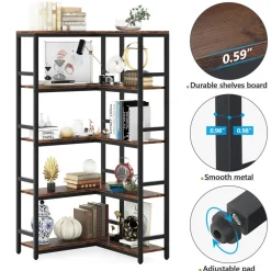 Cheap Tribesigns Corner Bookshelf, Industrial Bookcase Etagere Display Rack