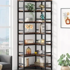 Cheap Tribesigns Corner Bookshelf, Industrial Bookcase Etagere Display Rack
