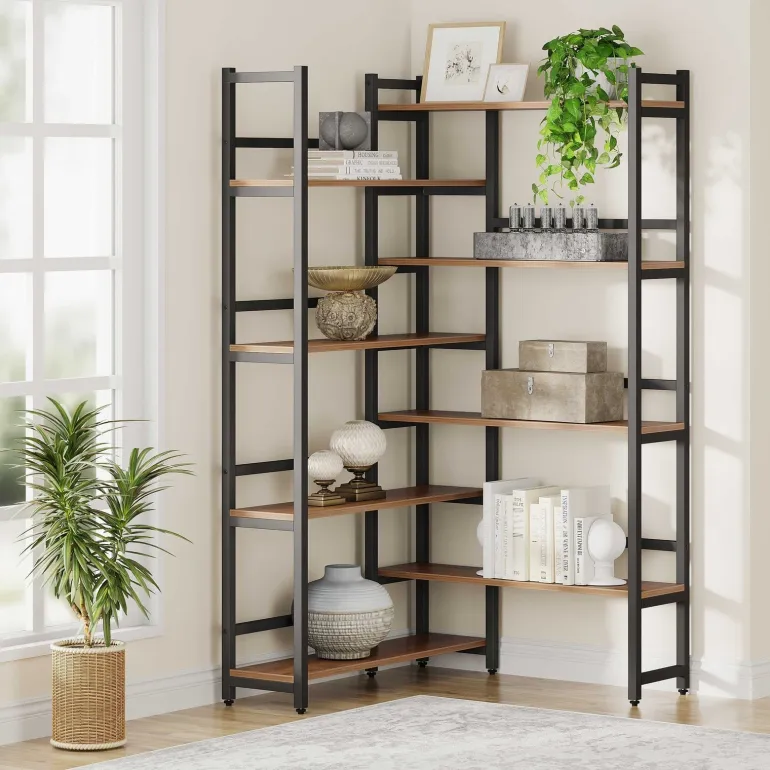 Flash Sale Tribesigns Corner Bookshelf, 8-Tier Industrial 70.8” Bookcase