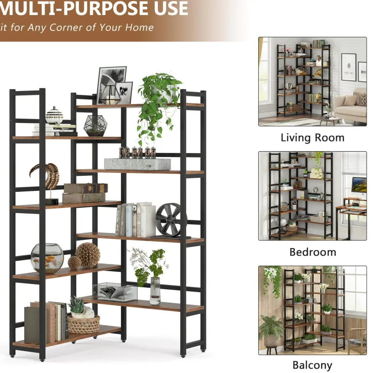 Flash Sale Tribesigns Corner Bookshelf, 8-Tier Industrial 70.8” Bookcase