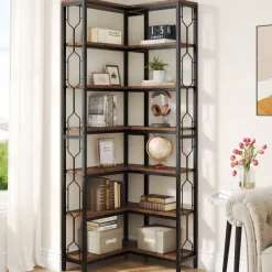 Clearance Tribesigns Corner Bookshelf, 7-Tier Industrial Corner Etagere Bookcase