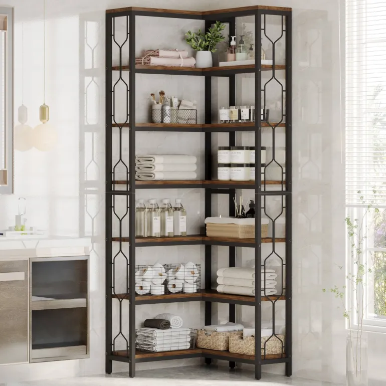 Clearance Tribesigns Corner Bookshelf, 7-Tier Industrial Corner Etagere Bookcase
