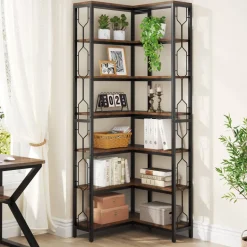 Clearance Tribesigns Corner Bookshelf, 7-Tier Industrial Corner Etagere Bookcase