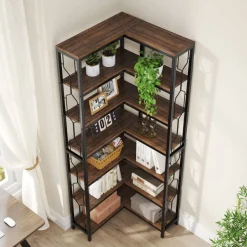 Clearance Tribesigns Corner Bookshelf, 7-Tier Industrial Corner Etagere Bookcase
