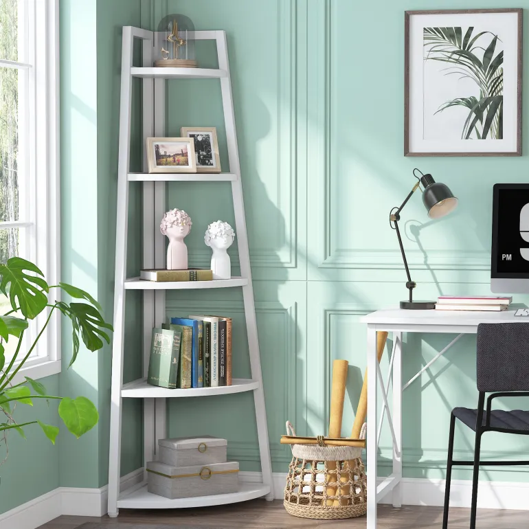Sale Tribesigns Corner Shelf, 5 Tier Corner Storage Rack Ladder Bookcase