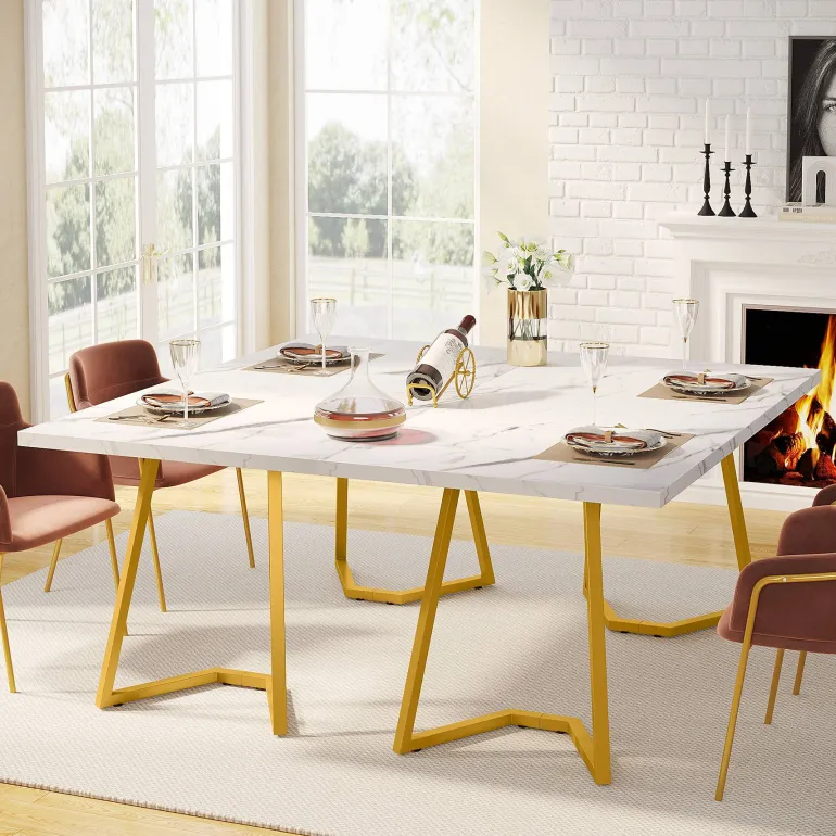 Cheap Tribesigns Dining Table, 55" Rectangular Kitchen Table Faux Marble Top
