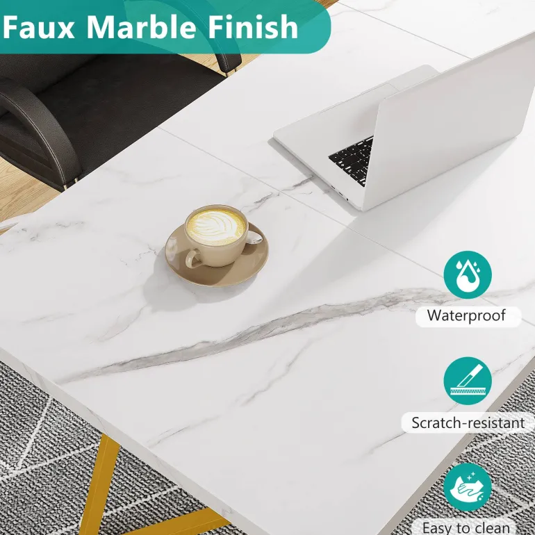 Cheap Tribesigns Dining Table, 55" Rectangular Kitchen Table Faux Marble Top