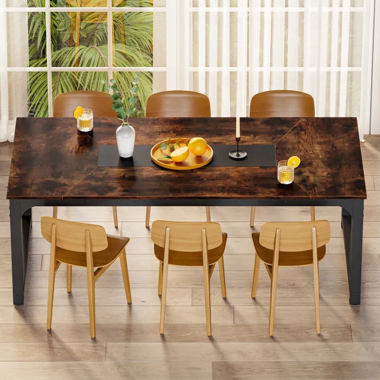 Cheap Tribesigns Dining Table for 6 - 8 Person, Industrial Kitchen Table with Metal Frame