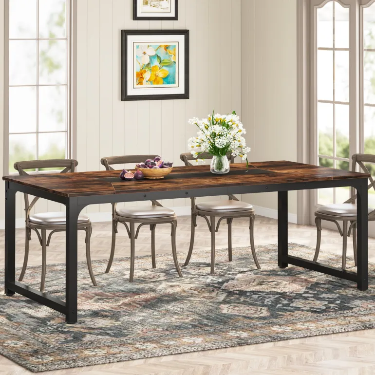 Cheap Tribesigns Dining Table for 6 - 8 Person, Industrial Kitchen Table with Metal Frame