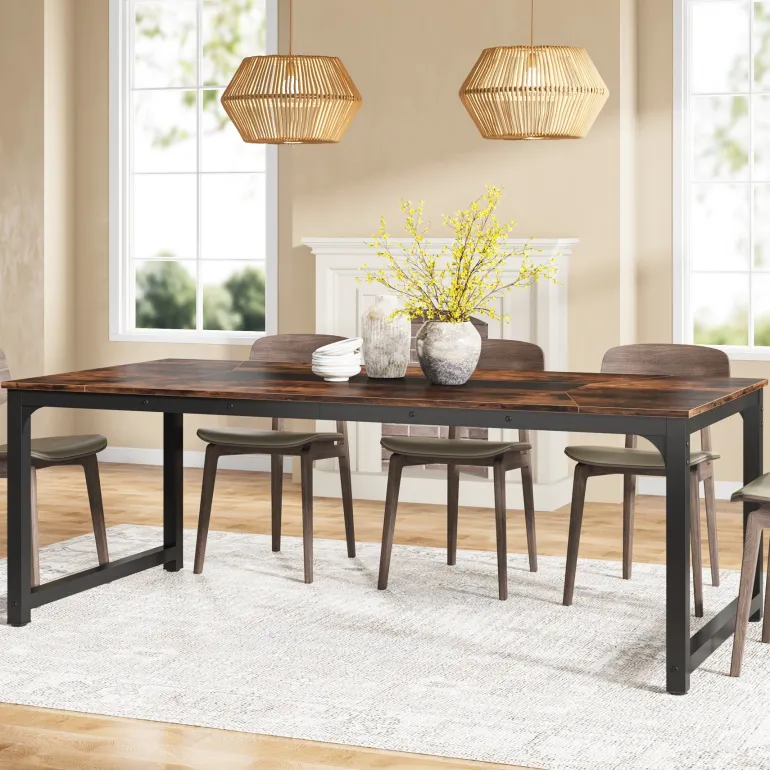 Cheap Tribesigns Dining Table for 6 - 8 Person, Industrial Kitchen Table with Metal Frame