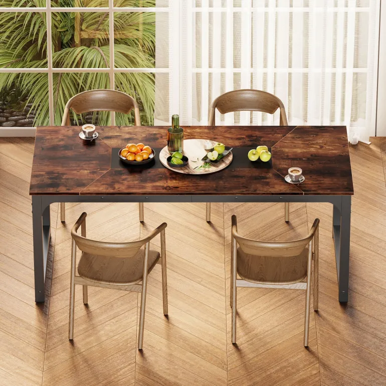 Cheap Tribesigns Dining Table for 6 - 8 Person, Industrial Kitchen Table with Metal Frame