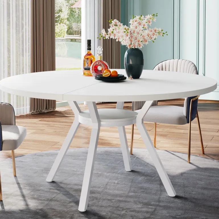 Store Tribesigns 47"Dining Table, Modern Round Kitchen Table for 4