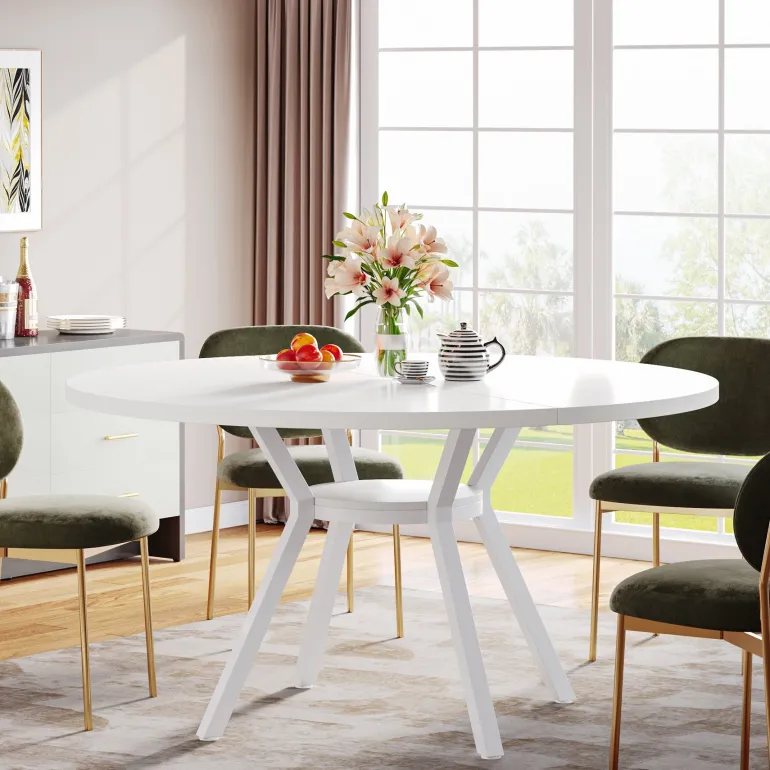 Store Tribesigns 47"Dining Table, Modern Round Kitchen Table for 4