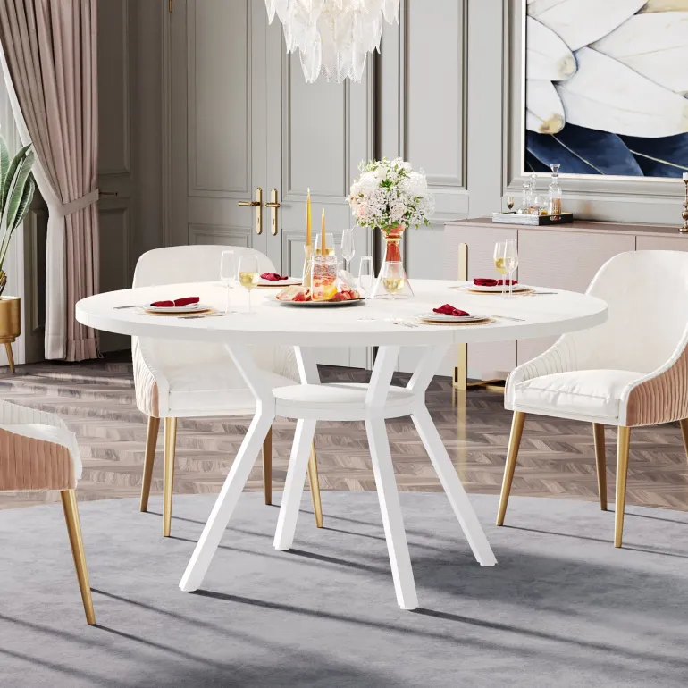 Store Tribesigns 47"Dining Table, Modern Round Kitchen Table for 4