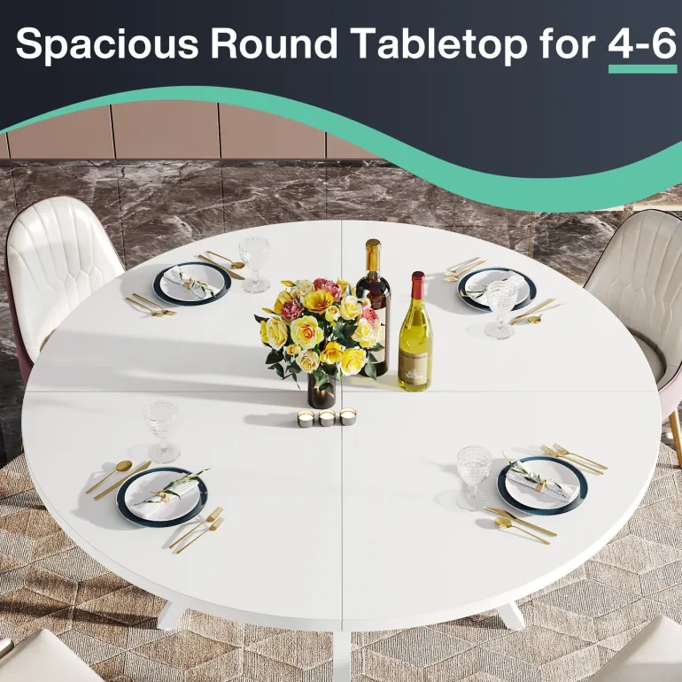 Store Tribesigns 47"Dining Table, Modern Round Kitchen Table for 4