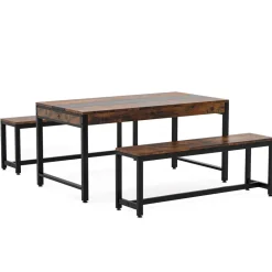 New Tribesigns Dining Table Set, Kitchen Breakfast Table with 2 Benches & Sided Drawer
