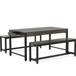 New Tribesigns Dining Table Set, Kitchen Breakfast Table with 2 Benches & Sided Drawer