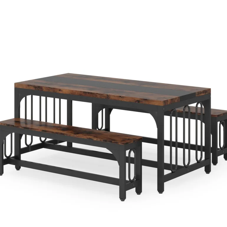 Cheap Tribesigns Dining Table Set, 3-Piece Kitchen Table with 2 Benches for 4-6 People
