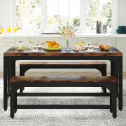 Cheap Tribesigns Dining Table Set, 3-Piece Kitchen Table with 2 Benches for 4-6 People