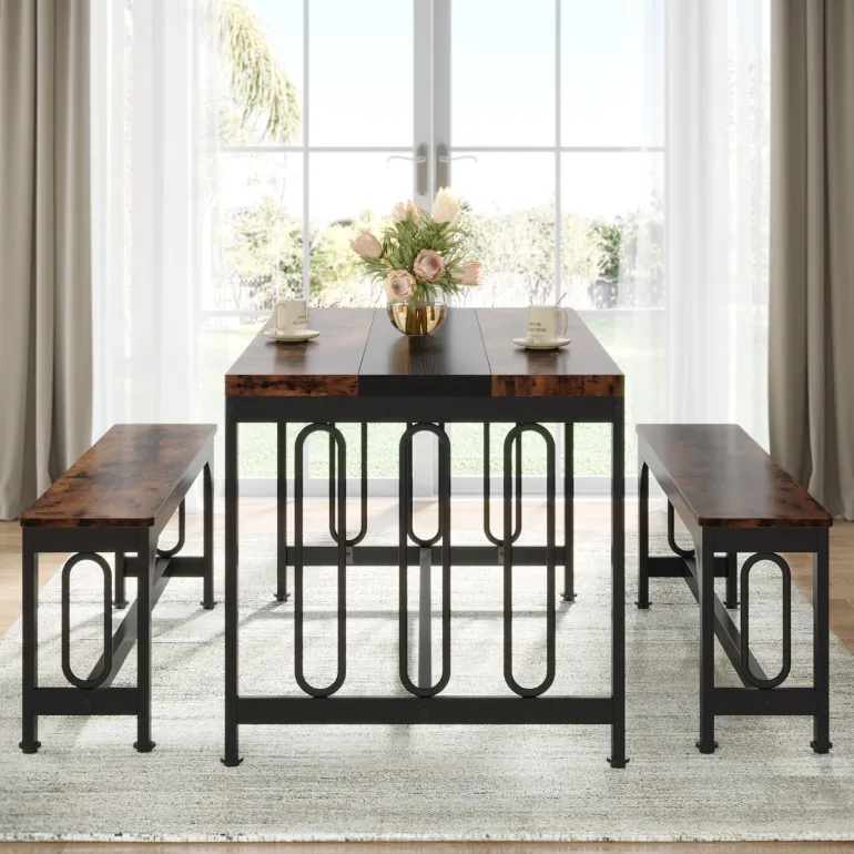 Cheap Tribesigns Dining Table Set, 3-Piece Kitchen Table with 2 Benches for 4-6 People