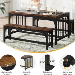 Cheap Tribesigns Dining Table Set, 3-Piece Kitchen Table with 2 Benches for 4-6 People