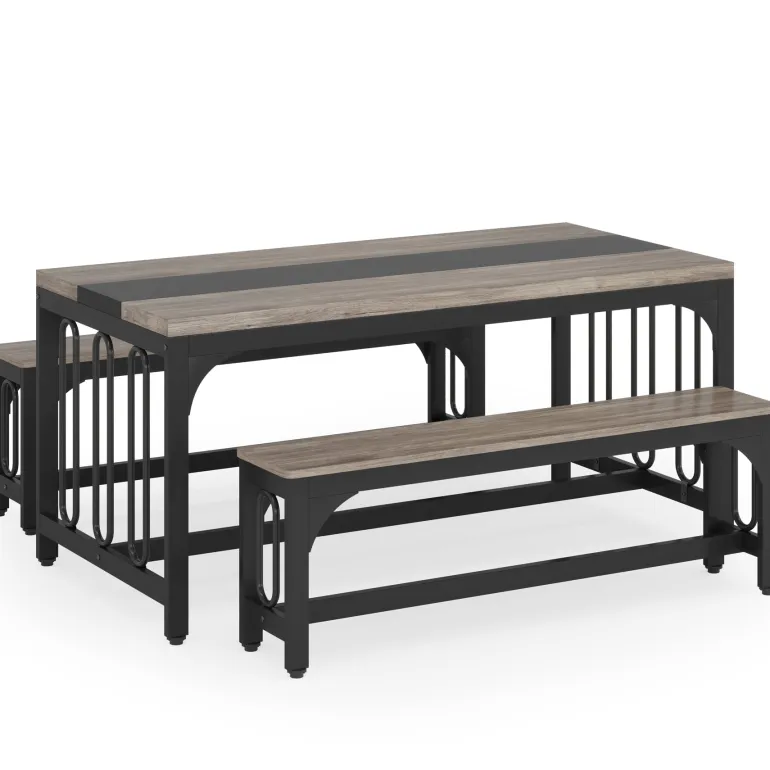 Cheap Tribesigns Dining Table Set, 3-Piece Kitchen Table with 2 Benches for 4-6 People