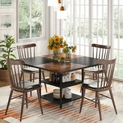 Sale Tribesigns Dining Table, Square 43" Dinner Table with Storage Shelf for 4