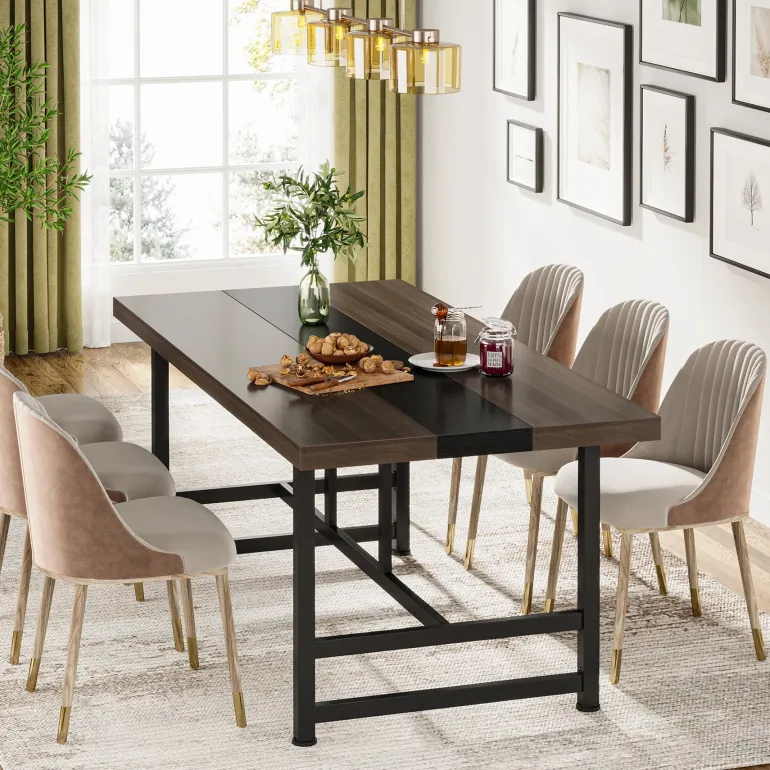 Hot Tribesigns Dinning Table 6 People, 70" Home & Kitchen Table with Metal Frame