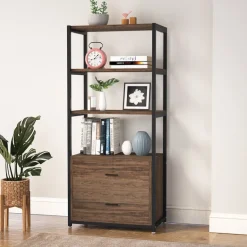 Store Tribesigns 2-Drawer Bookshelf Etagere Bookcase with Open Shelves