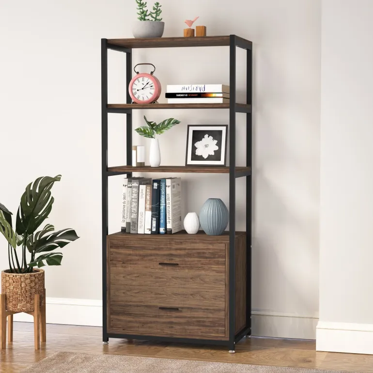 Store Tribesigns 2-Drawer Bookshelf Etagere Bookcase with Open Shelves