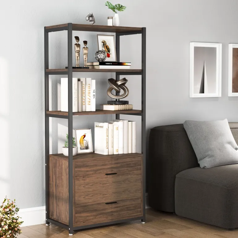 Store Tribesigns 2-Drawer Bookshelf Etagere Bookcase with Open Shelves